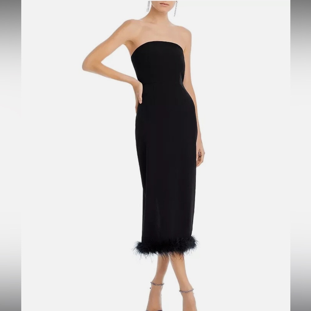 Aqua Faux Feather Trim Strapless Dress